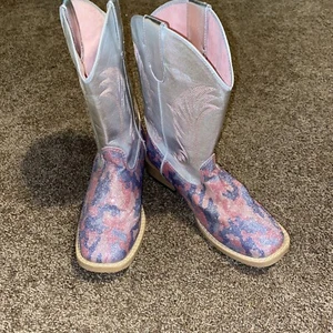 Blazin Roxx Youth Sz 5 Pink Purple Glitter Square Toe Western Cowboy Boots Girls - Picture 1 of 13