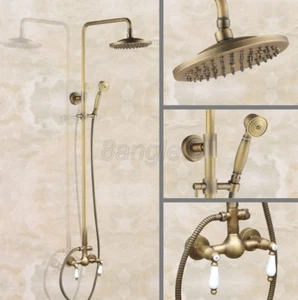 Antique Brass Bathroom Rain Shower Faucet Set 8" Shower Head +Hand Spray 8an113 - Picture 1 of 8