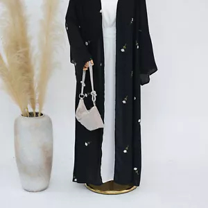 Cárdigan Abaya Abierto Batas Largas Kimono Islámico De Colección Dubai Mujeres Maxi Vestido Nuevo - Imagen 1 de 31