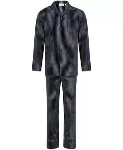 Walker Reid Mens Cotton Pyjamas Navy Stripe Traditional Long Sleeved PJs Set - Picture 1 of 18