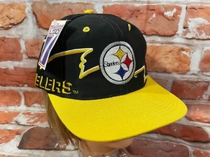 De colección Nuevo de Lote Antiguo Pittsburgh Steelers Snapback Sombrero - Años 90 Spellout Funky Rayas Logo 7 - Imagen 1 de 8