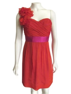 *¡RESUMEN FINAL!* Vestido de cóctel Phoebe Couture rojo/naranja seda 1 hombro talla 0 Foto 1 de 4