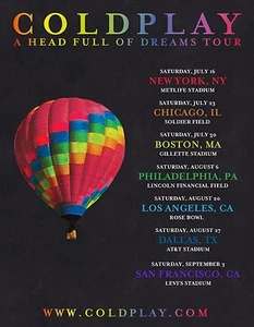 COLDPLAY "A HEAD FULL OF DREAMS TOUR" 2016 USA CONCERT POSTER - Alt Rock Music - Picture 1 of 1