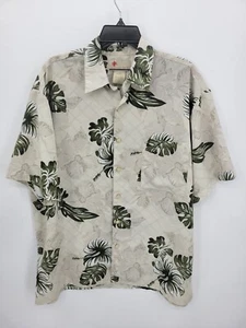 Camisa Hawaiana XG Island Tropic Para Hombres Grande Tostada Verde Estampado de Hojas Manga Corta - Imagen 1 de 9
