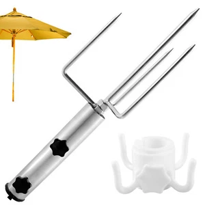 Beach Umbrella Sand Anchor Iron Sun Umbrella Ground Stake Stand with Hooks@ - Picture 1 of 12