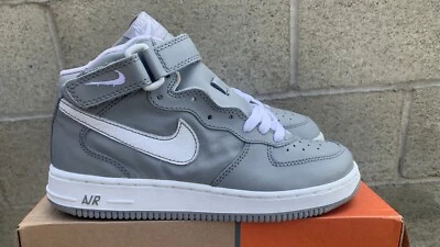 Vintage Nike Air Force 1 Mid Gray White Leather Sneakers Sz. 6Y 624049 011 - Image 1 of 4