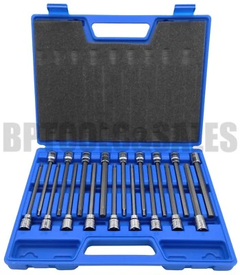 18pc 3/8" Drive Extra Long Hex Bit Socket Set (SAE & METRIC) S2 Steel Bits CR-V - Image 1 of 2