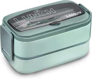 Lunch Box for Adults Kids, 2 Layer Leak Proof Bento Box with Utensils, 1400ML,UK - Picture 1 of 7