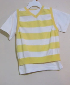 GEORGE BOYS 5T WHITE TEE/YELLOW WHITE STRIPE SWEATER VEST NWT - Picture 1 of 2
