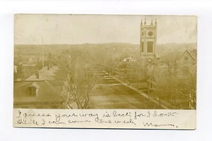 Georgetown MA street view, Peabody Memorial Church, birdseye view RPPC postcard - Picture 1 of 2