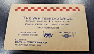 The Whitebread Bros Nanticoke PA Antique Business Card Flour Feed Fertilizer - Picture 1 of 3