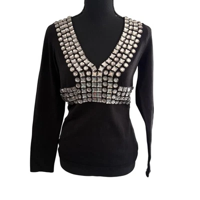 Suéter INC Adornado Mezcla Seda Blusa Talla Mediana Estrás Negro Elegante Foto 1 de 4