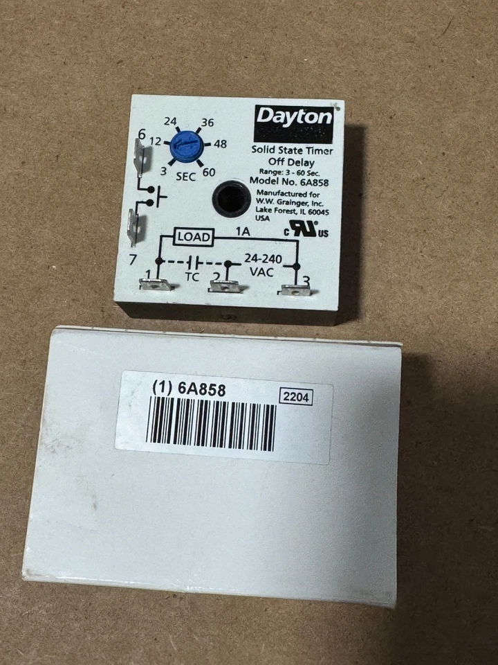 Dayton 6A858 Temporizador de Estado Sólido OFF Rango de Retardo: 3-60 Segundos 24V a 240VAC Nuevo Foto 1 de 1