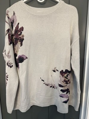 J.Jill Women’s Sweater Size Medium. Gray W/ Purple Floral Print - Image 1 of 4