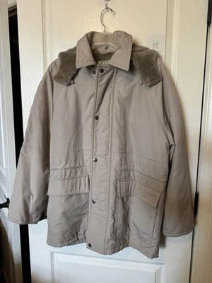 Jaqueta masculina vintage London Fog 40R bronzeada forrada de pele sintética destacável com capuz encaixe total - Imagem 1 de 4