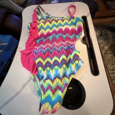 Xhilaration Girls 1-Piece Bathing Suit Size Small 6/6X Multicolored 1-Shoulder - Image 1 of 4