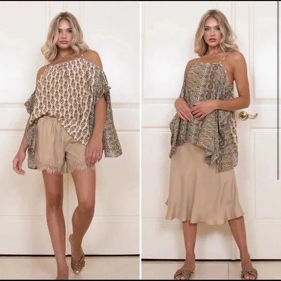 GOLD HAWK WOMEN'S 100% SILK PAISLEY REVERSIBLE OFF THE SHOULDER CAMISOLE NWT - image 1 of 1