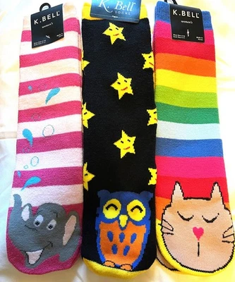 Calcetines deportivos tubulares de novedad para mujer K. Bell, TRES pares, talla de zapato: 4-10 Foto 1 de 4