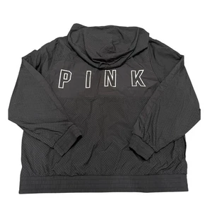 PINK Victorias Secret Black Zip-Up Windbreaker Jacket Medium Oversized Lounge - Picture 1 of 8