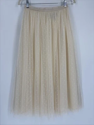 Falda midi de tul de aguja e hilo - Tul bordado, marfil - Talla 2 Foto 1 de 4