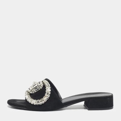 Gucci Black Suede Maxime Crystal Embellished Slide Sandals Size 38 - Image 1 of 4