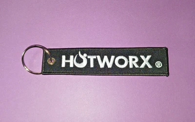 Hotworx Yoga 5" Embroidered Keychain Key Ring - White Black Double Sided - Image 1 of 3