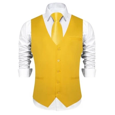  Men's Formal Suit Vest Solid Business Vest Slim Fit V-Neck 3X-Large Yellow - Image 1 of 4