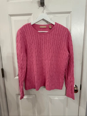 Suéter Kate Hill Rosa Tejido con Cable Cuello Redondo Talla L Usado en Excelente Condición Foto 1 de 4
