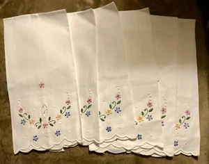Linen Guest Hand Towels LINBRO PORTUGAL Cotton FLORAL Embroidery Set Of 6 Unused - Picture 1 of 3