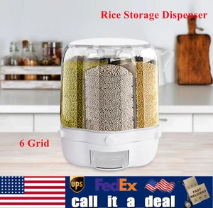 360?? Dispensador giratorio de almacenamiento de arroz 6 rejillas grano frijol contenedor de alimentos secos + tapa - Imagen 1 de 16