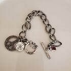 Lucky Brand Peace Sign Silver Tone Bracelet with Toggle Closure