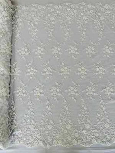 Beaded Floral Cluster - White - Fancy Embroidered Bead Flower Design By Yard - Picture 1 of 4