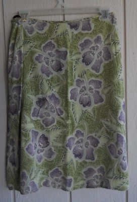 "Falda de seda para mujer 4 Tommy Bahama verde floral hasta la rodilla línea A W 27" L 22""" Foto 1 de 4