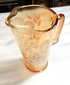 Jeannette Marigold Carnival Glass Pitcher White Flowers Iridescent Cosmos 48 Oz - Picture 1 of 8