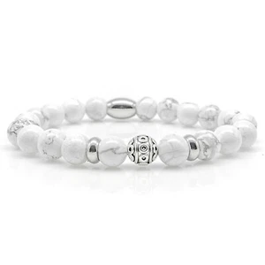 Howlith Armband Bracelet Perlenarmband Beads Kugel silber weiß 8mm Edelstahl - Bild 1 von 2
