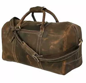 24 Inch Genuine Leather Duffel Travel Overnight Weekend Leather Bag Sports GYM - Picture 1 of 4