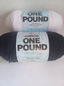 Caron One Pound Yarns White An Black 812 Yards 16 Oz Each Lot Of 2 Brand New - Picture 1 of 6