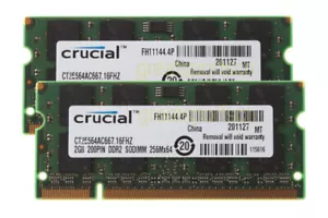 Crucial 4GB 2X 2GB 2RX8 DDR2 667mhz PC2-5300 Laptop SODIMM RAM Memory CL5 1.8V#· - Picture 1 of 12