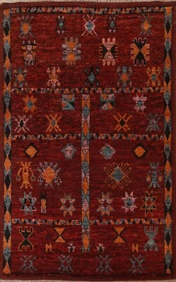 Nomadic Moroccan Geometric Oriental Area Rug 7x10 ft Wool Handmade Tribal Carpet - Image 1 of 4