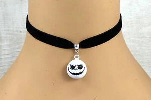 Black Velvet Choker Necklace Ghost Skull Bell Cosplay Halloween Goth Novelty - Picture 1 of 4