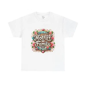 Mother's Day Unisex Heavy Cotton Tee, Floral Gift, Family Love Shirt, Cute Mom - Picture 1 of 8