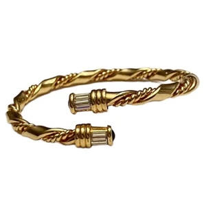 Swarovski Crystal Swan Gold Tone Black Cabochon Clear Baguette Bangle Bracelet - Picture 1 of 13