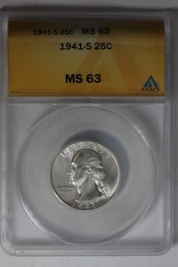 1941-S  .25  ANACS  MS63     Washington Quarter, Silver 25 Cents - Picture 1 of 2