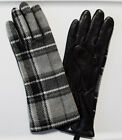 Women's Black Gray Plaid Wool Blend Black Leather Gloves Size Large NWOT     