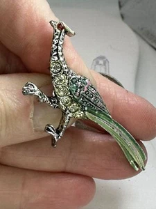 Bird Road Runner Enamel Clear Rhinestones Vintage Silver Brooch Pin M-4907* - Picture 1 of 3