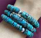 Sterling Silver Turquoise Heishi NavajoPearls Bead Wrap Spiral Bracelet FreeSize