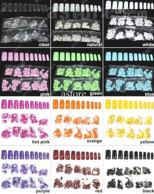 Set 20 100 500 FALSE NAILS Full Cover Glue On Fake Square Tips Natural Coloured - Image 1 of 2