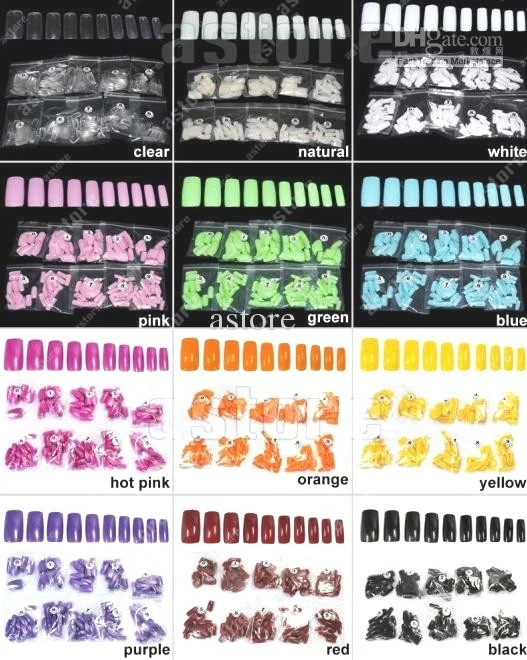 Set 20 100 500 FALSE NAILS Full Cover Glue On Fake Square Tips Natural Coloured - Image 1 of 2