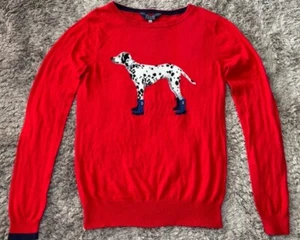 Authentic Joules Dalmatian Dog Jumper Sweater Knit Red Miranda Womens 8 UK VGC - Picture 1 of 12