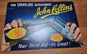 John Collins Soda Cardboard Sign Hanging Advertisement 14.5 x21 - Picture 1 of 11